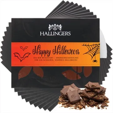 10x Vollmilch-Tafel Happy Halloween (Orange) - Schokolade, handmade ohne Alkohol