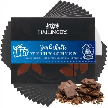 10x Vollmilch-Tafel Zauberhafte Weihnachten (Macadamia-Nougat) - Schokolade, handmade ohne Alkohol