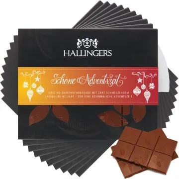 10x Vollmilch-Tafel Schöne Adventszeit (Haselnuss) - Schokolade, handmade ohne Alkohol