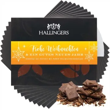 10x Vollmilch-Tafel Frohe Weihnachten und ein gutes Neues Jahr (Pur) - Schokolade, handmade ohne Alkohol