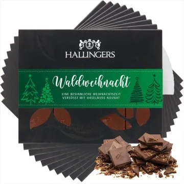 10x Vollmilch-Tafel Waldweihnacht (Haselnuss) - Schokolade, handmade ohne Alkohol