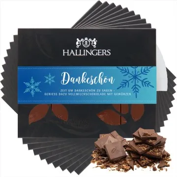 10x Vollmilch-Tafel Dankeschön (Xmas-Gewürze) - Schokolade, handmade ohne Alkohol