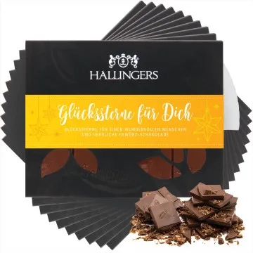 10x Vollmilch-Tafel Glückssterne für Dich (Xmas-Gewürze) - Schokolade, handmade ohne Alkohol