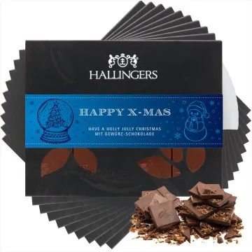 10x Vollmilch-Tafel Happy X Mas (Xmas-Gewürze) - Schokolade, handmade ohne Alkohol
