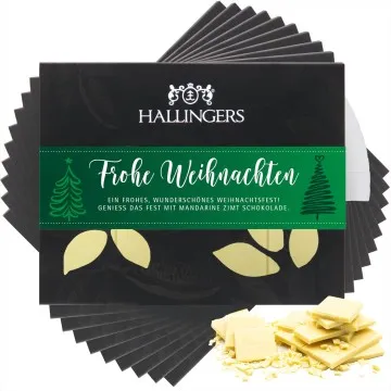 10x Weiße Tafel Frohe Weihnachten (Mandarine-Zimt) - Weiße Schokolade, handmade ohne Alkohol