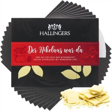 10x Weiße Tafel Der Nikolaus war da (Mandarine-Zimt) - Weiße Schokolade, handmade ohne Alkohol