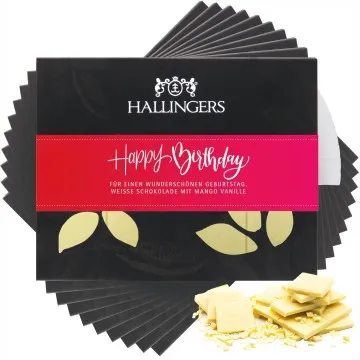 10x Weiße Tafel Happy Birthday Pink (Mango-Vanille) - Weiße Schokolade, handmade ohne Alkohol