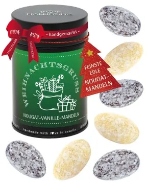 Weihnachtsgruß - Nougat-Mandeln, handmade ohne Alkohol