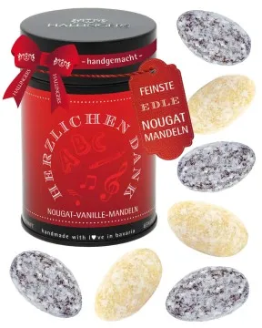 Herzlichen Dank Schule - Nougat-Mandeln, handmade ohne Alkohol
