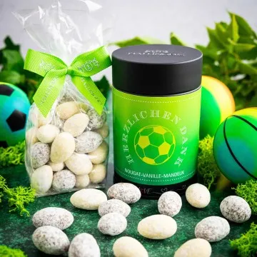 Herzlichen Dank Fußball - Nougat-Mandeln, handmade ohne Alkohol