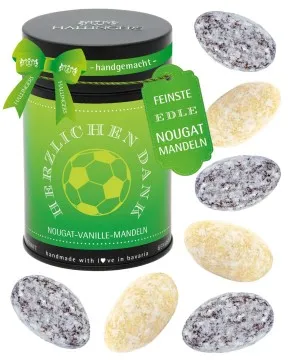 Herzlichen Dank Fußball - Nougat-Mandeln, handmade ohne Alkohol