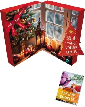 Adventskalender Winterzeit XXL - Feinkost-Mix-Set, loser Tee & Likör im Glas