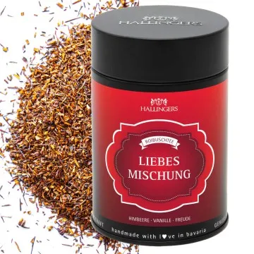 Liebesmischung (mit Roibusch, Himbeere & Vanille) - Roibusch Tee, loser Tee Geschenkdose