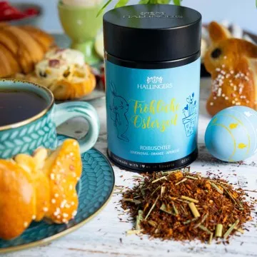 Fröhliche Osterzeit (mit Orange, Aprikose & Lemongrass) - Roibusch Tee, loser Tee Geschenkdose
