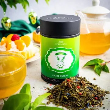 Frohe Ostern (mit Erdbeer, Kornblume & Grüntee) - Grüner Tee, loser Tee Geschenkdose
