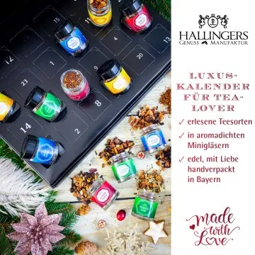 Adventskalender Frohes Fest - Green / Golden Stars - Tee-Set, 24x loser Tee Geschenkbox