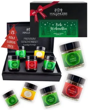 Frohe Weihnachten Green Christmas - Tee-Set, 5x loser Tee Geschenkbox
