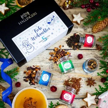 Frohe Weihnachten White Christmas - Tee-Set, 5x loser Tee Geschenkbox
