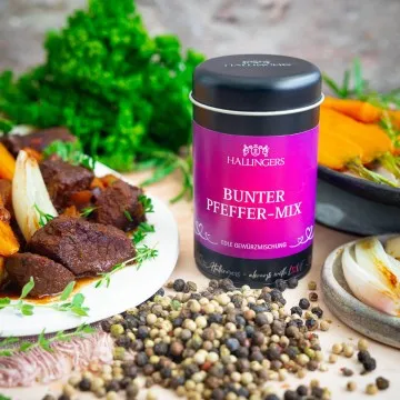 Bunter Pfeffer-Mix (für Pfeffermühle, Fleisch & Fisch) - Pfeffer, zum Kochen Geschenkdose
