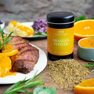 Origineller Orangen-Pfeffer (für winterliche Ente, Fleisch & Gemüse) - Pfeffer, zum Kochen Geschenkdose