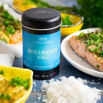 Quellwasser Salz (für Fisch, Gemüsegerichte & Marinaden) - Salz, zum Kochen Geschenkdose