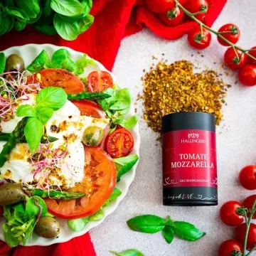 Tomatengewürz Tomate Mozzarella (für Tomaten-Salat, Suppe & Gemüse) - Gewürzmischung, zum Kochen Geschenkdose