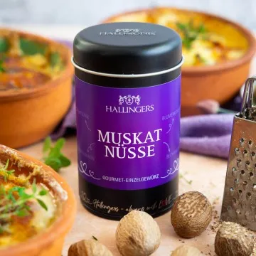 Muskatnüsse (für Spinatsoße, Gratin & Kohlsuppe) - Gewürz Basic, zum Kochen Geschenkdose