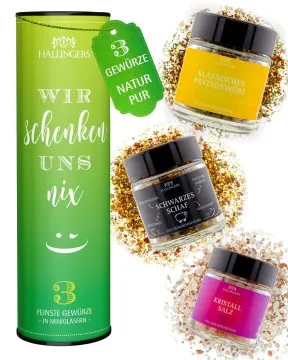 Wir schenken uns nix - Gewürz-Set, 3 Gläser in Geschenkdose