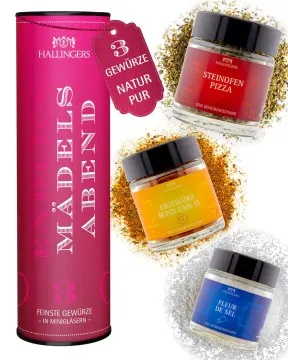 Endlich Mädels-Abend - Gewürz-Set, 3 Gläser in Geschenkdose