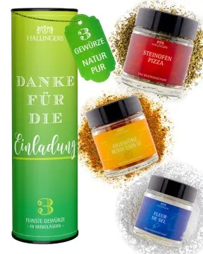 Danke für die Einladung - Gewürz-Set, 3 Gläser in Geschenkdose