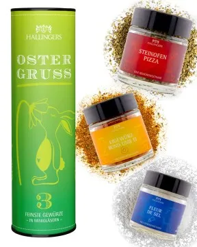 Oster-Gruß - Gewürz-Set, 3 Gläser in Geschenkdose