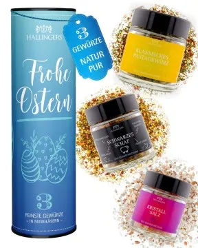 Frohe Ostern - Gewürz-Set, 3 Gläser in Geschenkdose