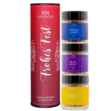 Frohes Fest - red - Gewürz-Set, 3 Gläser in Geschenkdose