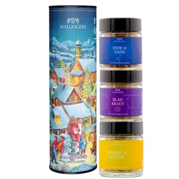 Frohe Weihnachten - Gewürz-Set, 3 Gläser in Geschenkdose