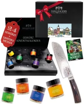 Adventskalender Winterkalender & Deluxe Santoku (Bundle mit Deluxe Santoku-Messer) - Gewürz, 24er Geschenkbox & Booklet