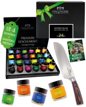 Deluxe Selektion 24 & Premium Santoku - Gewürz-Set, 24er Geschenkbox & Booklet