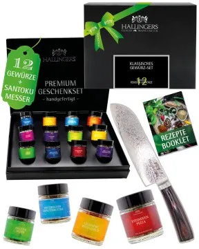 Klassisches Gewürz-Set & Deluxe Santoku 7 Zoll - Gewürz-Set, 12er Geschenkbox & Booklet