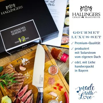 Klassisches Gewürz-Set & Premium Santoku & Kochbuch - Gewürz-Set, 12er Geschenkbox & Booklet