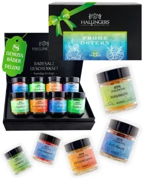 Frohe Ostern - Blue - Badesalze-Set, 8x Badezusatz Totes Meer