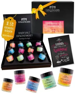Frauen-Wellness-Programm & Happiness is handgemacht - Badesalze-Set, 12x Badezusatz Totes Meer