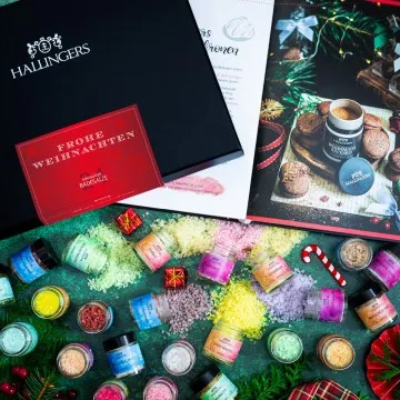 Frohe Weihnachten & Happiness is handgemacht - Badesalze-Set, 24x Badezusatz Totes Meer