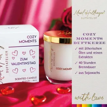 Zum Valentinstag purple (Cozy Moments) - Duftkerze, 40h Raumduft Sojawachs