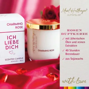 Ich liebe Dich pink (Rosenduft) - Duftkerze, 40h Raumduft Sojawachs