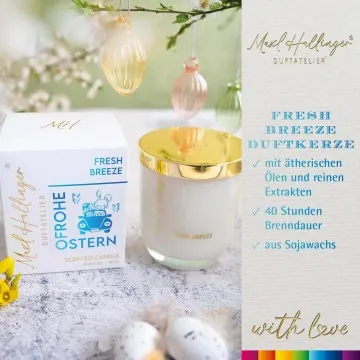Frohe Ostern Hase liefert Eier (Fresh Breeze) - Duftkerze, 40h Raumduft Sojawachs
