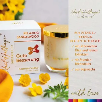 Gute Besserung (Sandelholz) - Duftkerze, 40h Raumduft Sojawachs