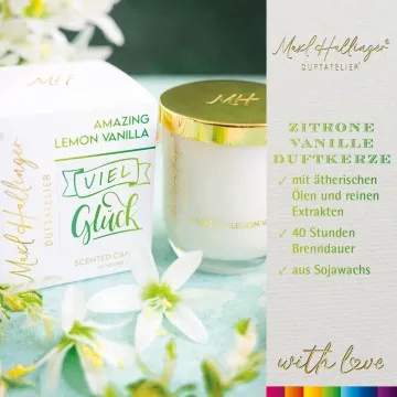 Viel Glück (Lemon-Vanille) - Duftkerze, 40h Raumduft Sojawachs
