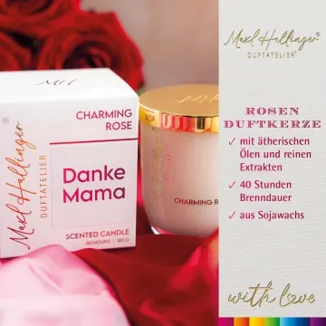 Danke Mama (Rosenduft) - Duftkerze, 40h Raumduft Sojawachs