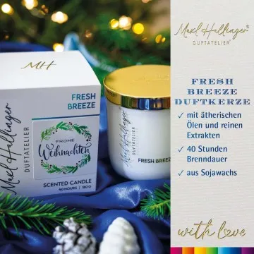 Frohe Weihnachten grüner Kranz (Fresh Breeze) - Duftkerze, 40h Raumduft Sojawachs