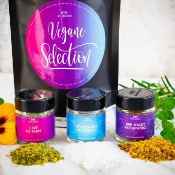 Vegan Selection (kleines veganes Mitbringsel Blausalz, Reisgewürz & Café de Paris) - Feinkost-Set, Gourmet-Auswahl Wundertüte