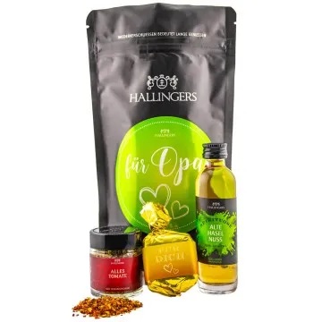 Für Opa (kleines Mitbringsel Nougat-Busserl, Haselnuss-Likör & Gewürz) - Feinkost-Set, Gourmet-Auswahl Wundertüte